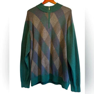 Alex Cannon Men’s Vintage Argyle Quarter zip sweater preppy academia Size XXL